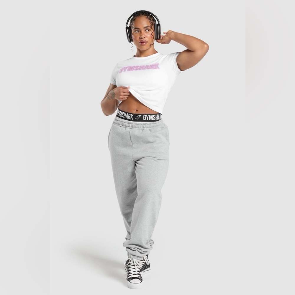GYMSHARK Women’s Medium Diamante Baby Tee White- NWT